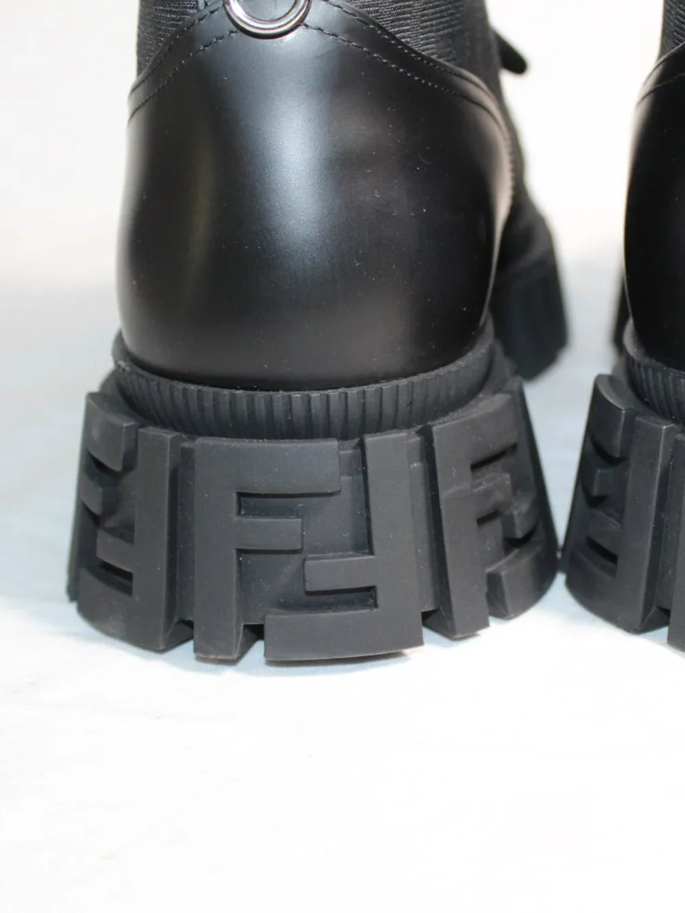 NEW FENDI Force Biker Boots FF Jacquard Canvas Lace Up Lug Sole Mens 12
